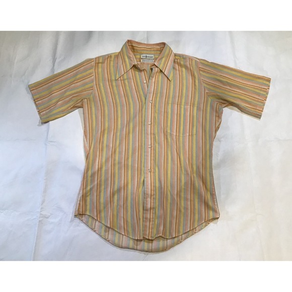 Mac Phergus Other - Vintage Mac Phergus Striped Short Sleeve Button Down Shirt Orange Yellow Blue M
